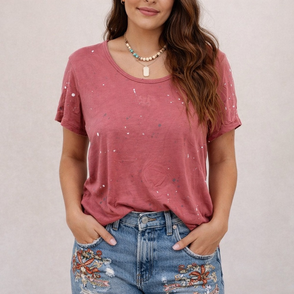 POL PINK WITH WHITE SPLATTER PAINT TOP SIZE SMALL NWOT